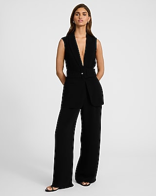 Signature Crepe Long Belted Blazer Vest