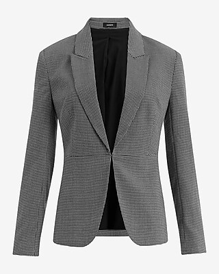 Houndstooth Fitted Tie Waist Blazer