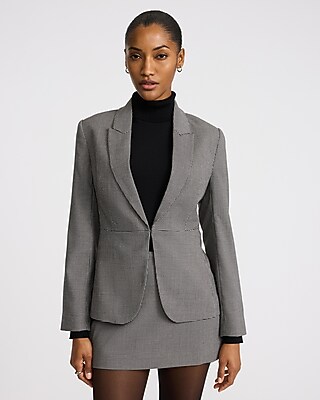 Houndstooth Fitted Tie Waist Blazer
