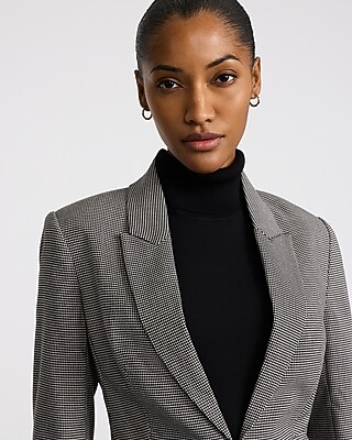 Houndstooth Fitted Tie Waist Blazer