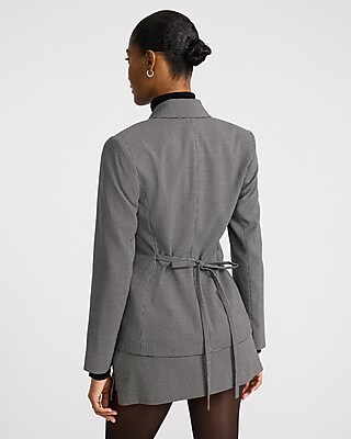 Houndstooth Fitted Tie Waist Blazer