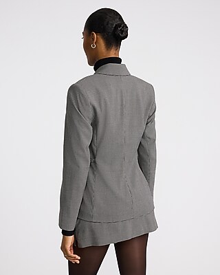 Houndstooth Fitted Tie Waist Blazer