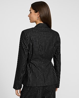 Metallic Pinstripe Tie Waist Cutaway Blazer
