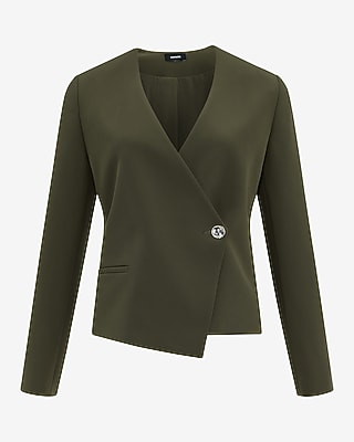Signature Stretch Asymmetrical Collarless One Button Blazer - image 4