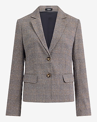Editor Fitted Plaid Two Button Blazer