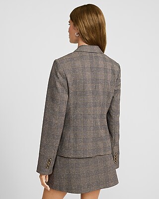 Editor Fitted Plaid Two Button Blazer