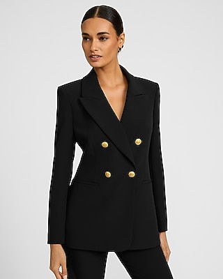 Studio Stretch Twill Double Breasted Novelty Button Long Slim
