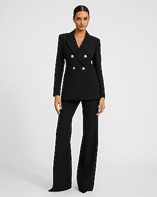 Studio Stretch Twill Double Breasted Novelty Button Long Slim Blazer