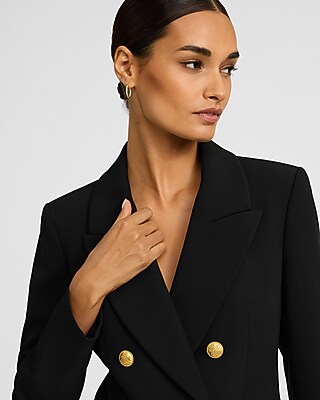 Studio Stretch Twill Double Breasted Novelty Button Long Slim Blazer