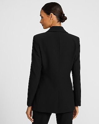 Studio Stretch Twill Double Breasted Novelty Button Long Slim Blazer