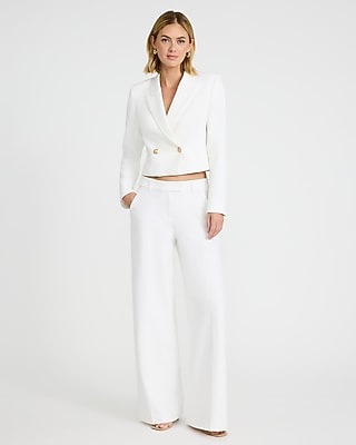 Studio Stretch Twill Gold Button Double Breasted Cropped Blazer