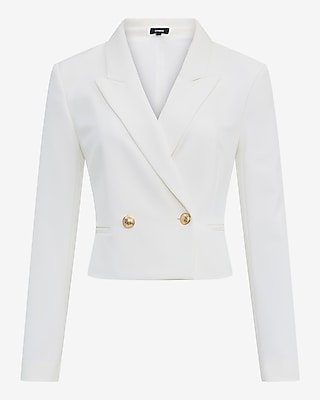 Studio Stretch Twill Gold Button Double Breasted Cropped Blazer