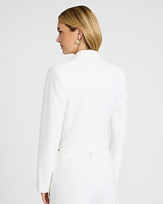 Studio Stretch Twill Gold Button Double Breasted Cropped Blazer