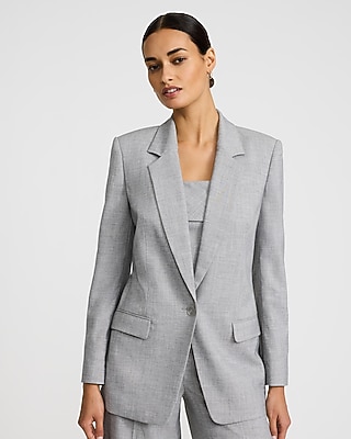 Textured Twill One Button Cinched Boyfriend Blazer