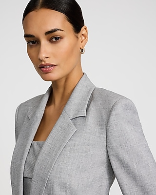 Textured Twill One Button Cinched Boyfriend Blazer