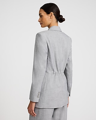 Textured Twill One Button Cinched Boyfriend Blazer