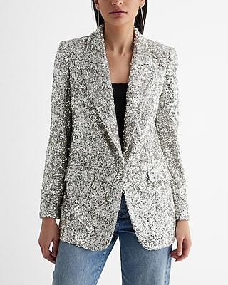 Sequin One Button Boyfriend Blazer - image 2