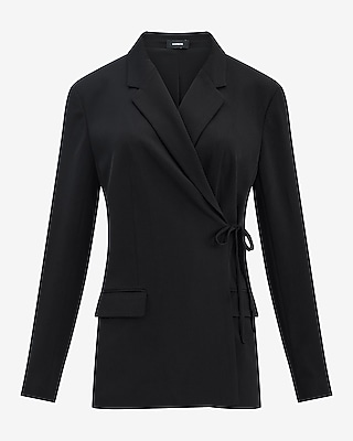 Notched Collar Wrap Tie Blazer