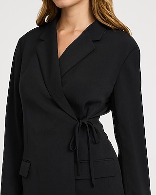 Notched Collar Wrap Tie Blazer