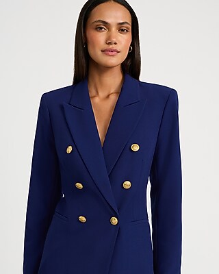 Double Breasted Novelty Button Blazer Studio Stretch Twill