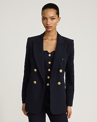 Studio Stretch Twill Double Breasted Novelty Button Blazer