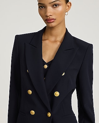 Studio Stretch Twill Double Breasted Novelty Button Blazer