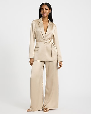 Satin One Button Tie Waist Blazer