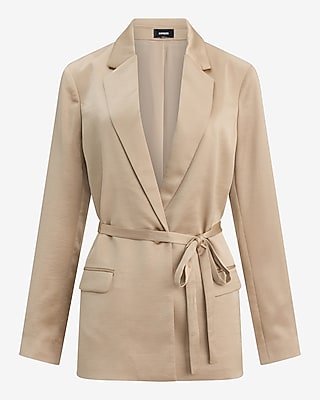 Satin One Button Tie Waist Blazer