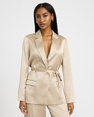 Satin One Button Tie Waist Blazer