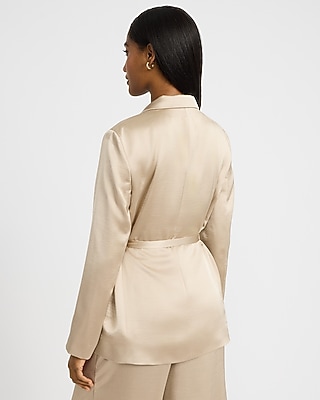 Satin One Button Tie Waist Blazer