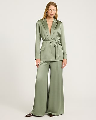 Satin One Button Tie Waist Blazer