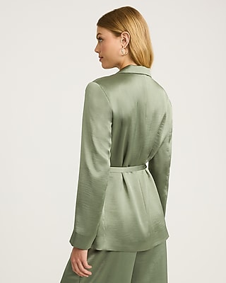 Satin One Button Tie Waist Blazer