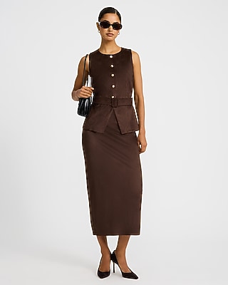 Faux Suede Novelty Button Front Belted Blazer Vest