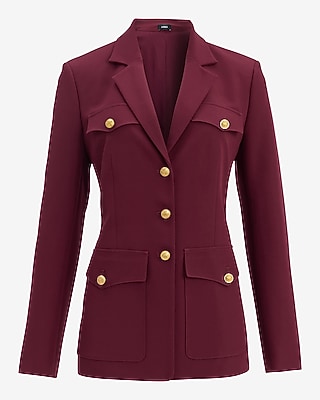 Long Slim Novelty Button Utility Blazer Signature Stretch