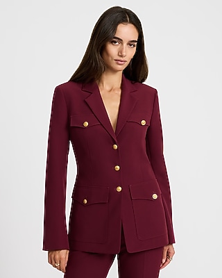 Long Slim Novelty Button Utility Blazer Signature Stretch