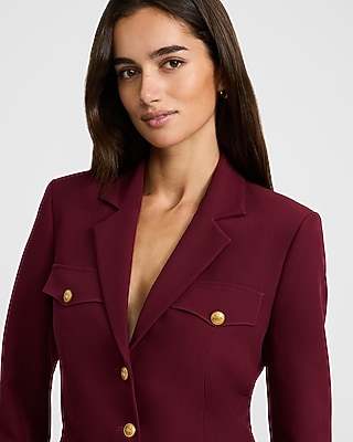 Long Slim Novelty Button Utility Blazer Signature Stretch