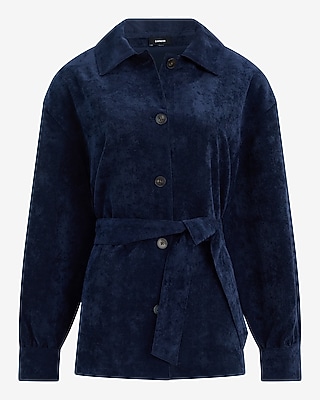 Corduroy Button Front Belted Jacket