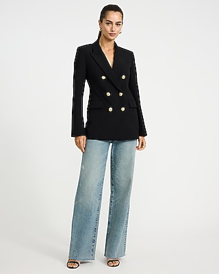 Studio Stretch Twill Double Breasted Novelty Button Blazer