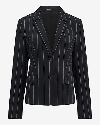 Editor Linen-Blend Striped Two Button Long Slim Blazer