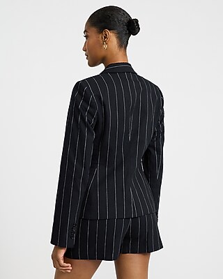 Editor Linen-Blend Striped Two Button Long Slim Blazer