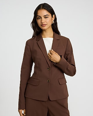 Textured Twill One Button Cinched Boyfriend Blazer | Express