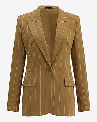 Linen-Blend Striped Long Slim Blazer