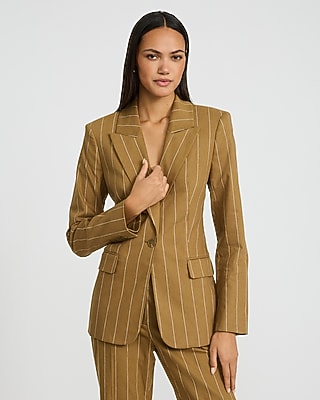 Linen-Blend Striped Long Slim Blazer