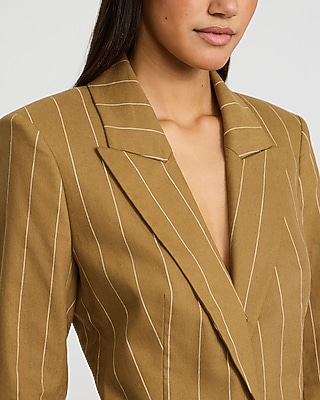 Linen-Blend Striped Long Slim Blazer