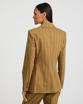 Linen-Blend Striped Long Slim Blazer