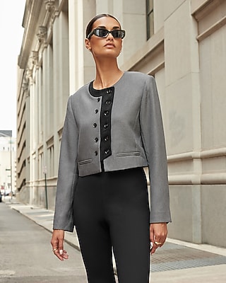 Double Layer Collarless Cropped Blazer