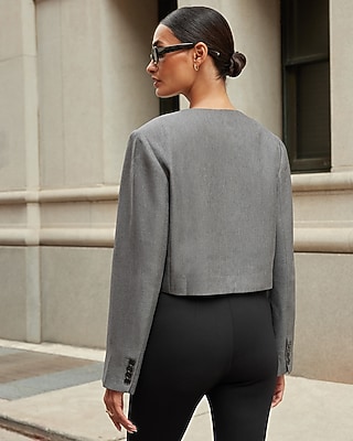 Double Layer Collarless Cropped Blazer