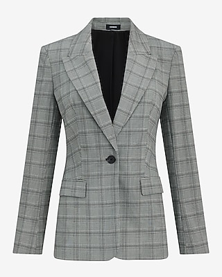 Plaid Long Slim Blazer