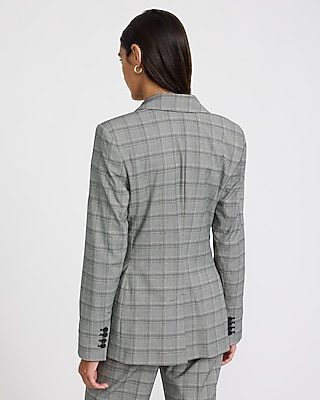Plaid Long Slim Blazer