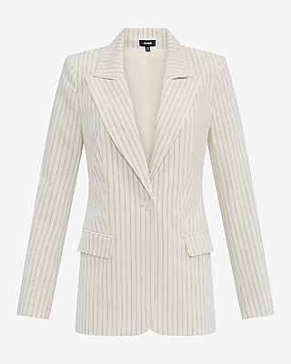 Linen-Blend Striped Long Slim Blazer
